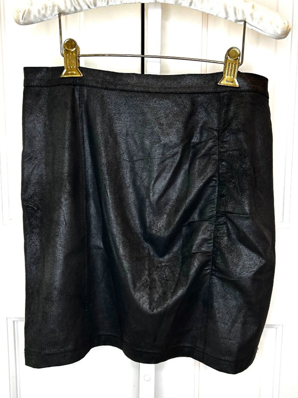 Free People rumi ruched faux leather mini pencil skirt - black